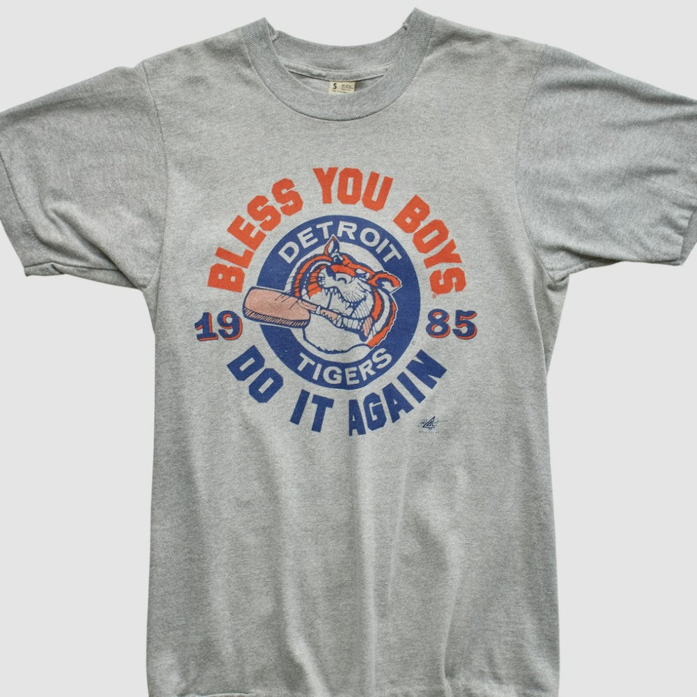Detroit Tigers Screen Stars 1985 T-shirt - Heather Gray - Yth Vintage T-shirts