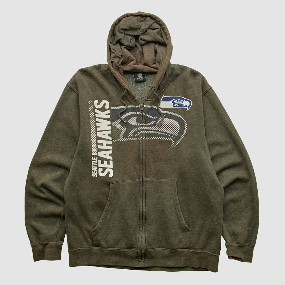 Seattle Seahawks NFL 2010s Hooded Full Zip Sweatshirt - Olive Sweatshirts