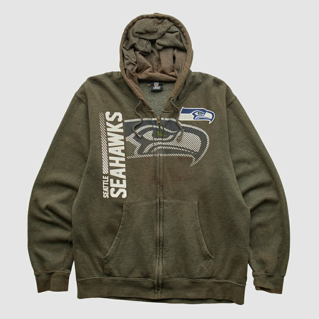 Seattle Seahawks NFL 2010s Hooded Full Zip Sweatshirt - Olive Sweatshirts