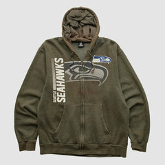 Seattle Seahawks NFL 2010s Hooded Full Zip Sweatshirt - Olive Sweatshirts