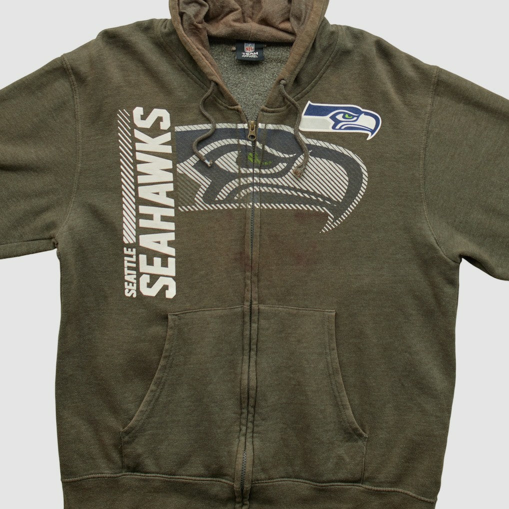 Seattle Seahawks NFL 2010s Hooded Full Zip Sweatshirt - Olive Sweatshirts