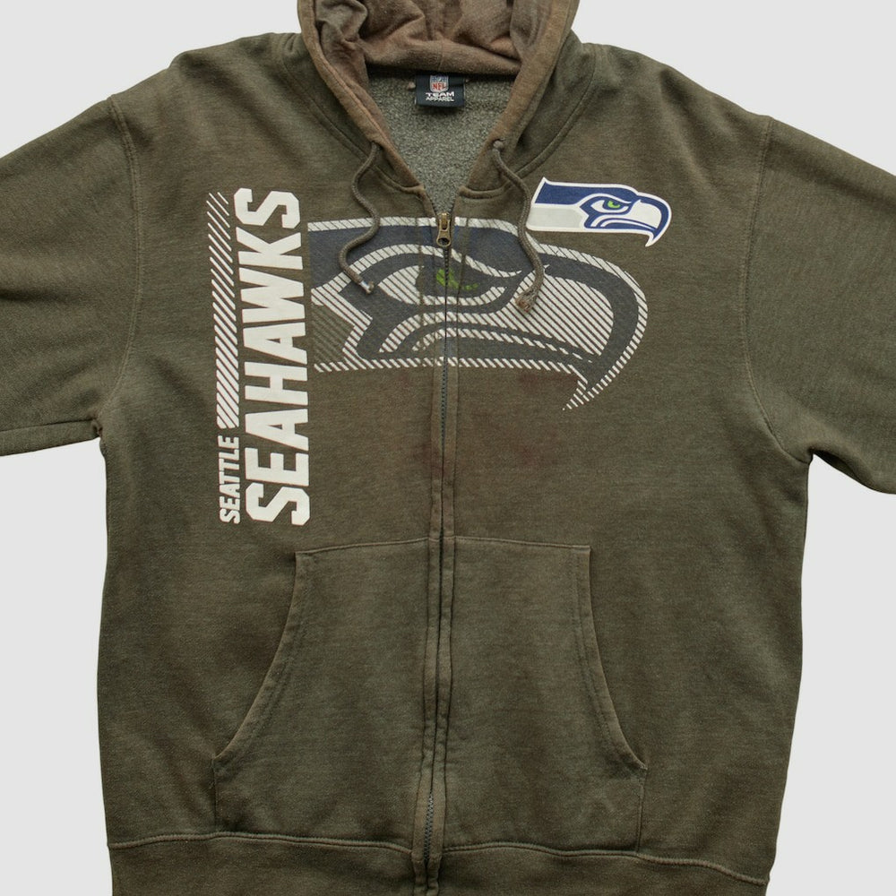 Seattle Seahawks NFL 2010s Hooded Full Zip Sweatshirt - Olive Sweatshirts