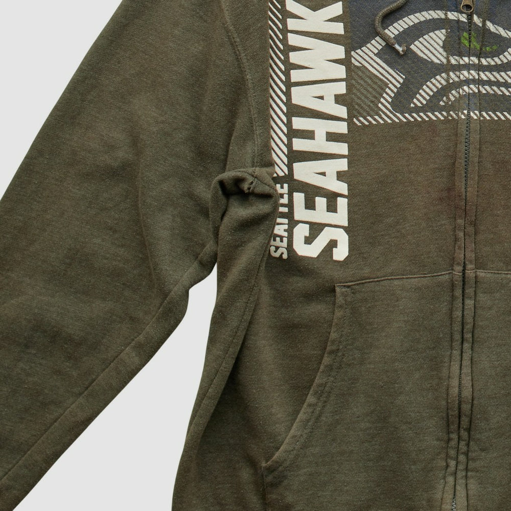 Seattle Seahawks NFL 2010s Hooded Full Zip Sweatshirt - Olive Sweatshirts