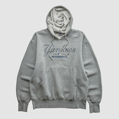 New York Yankees Majestic 2000s Hooded Pullover Sweatshirt - Heather Gray - Vintage Pullover