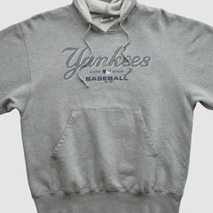 New York Yankees Majestic 2000s Hooded Pullover Sweatshirt - Heather Gray - Vintage Pullover