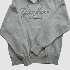 New York Yankees Majestic 2000s Hooded Pullover Sweatshirt - Heather Gray - Vintage Pullover