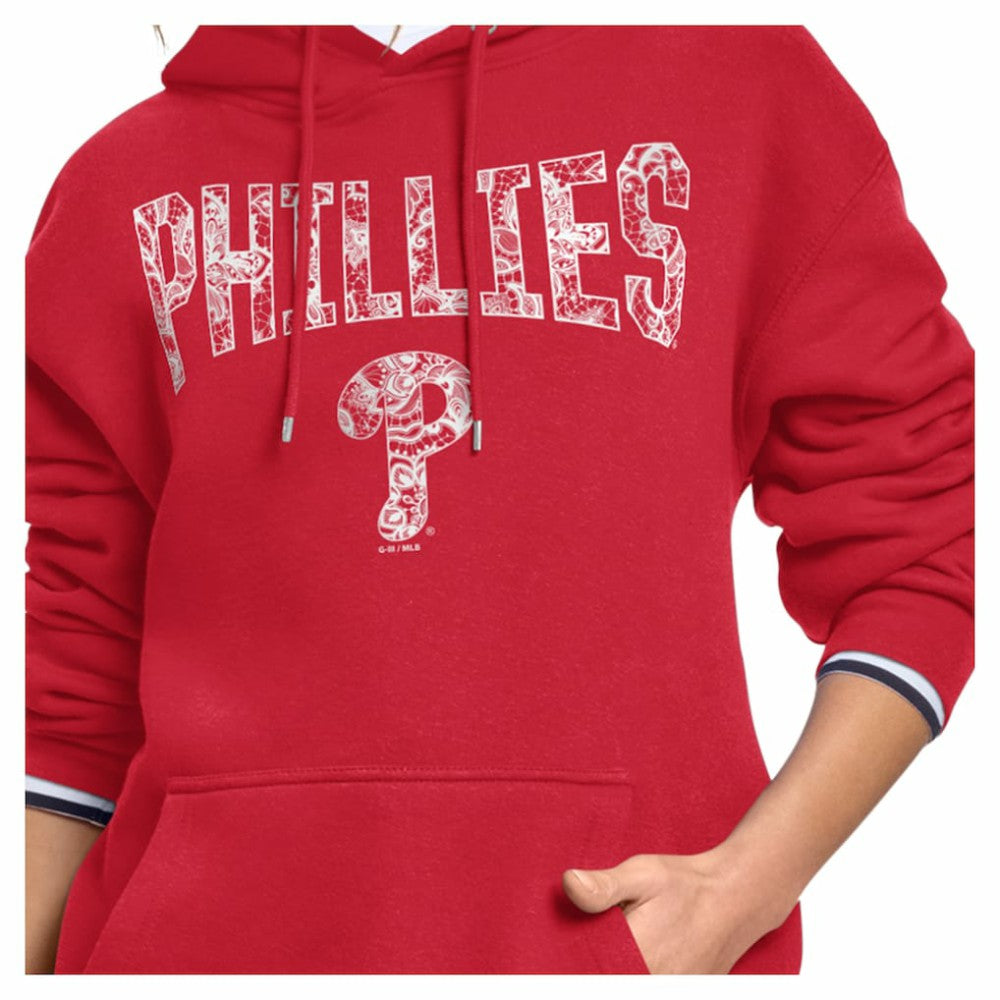 Philadelphia Phillies Starter Women's Lace Team Lockup Fleece Hoodie - Red Hoodies