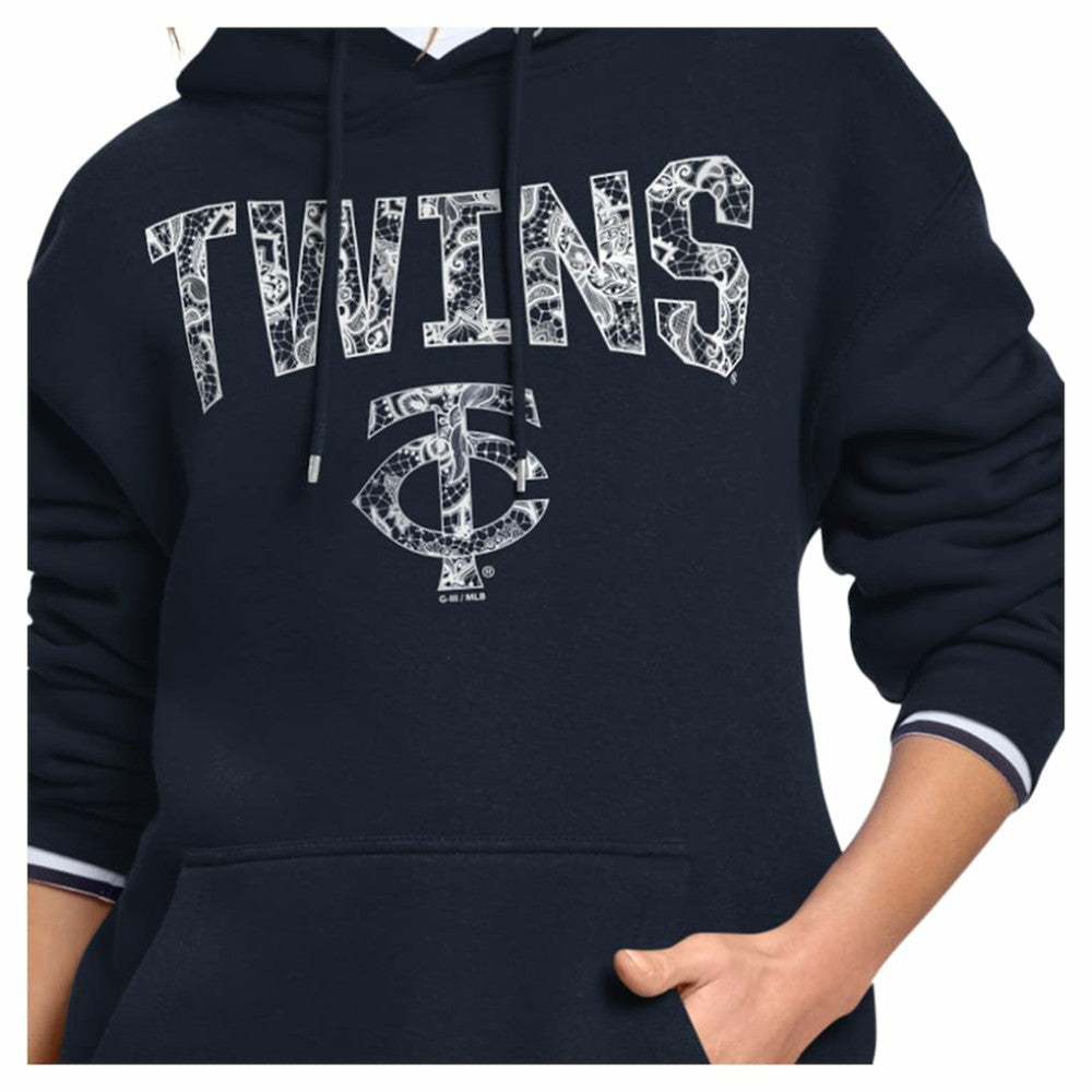 Minnesota Twins Starter Women's Lace Team Lockup Fleece Hoodie - Navy Hoodies