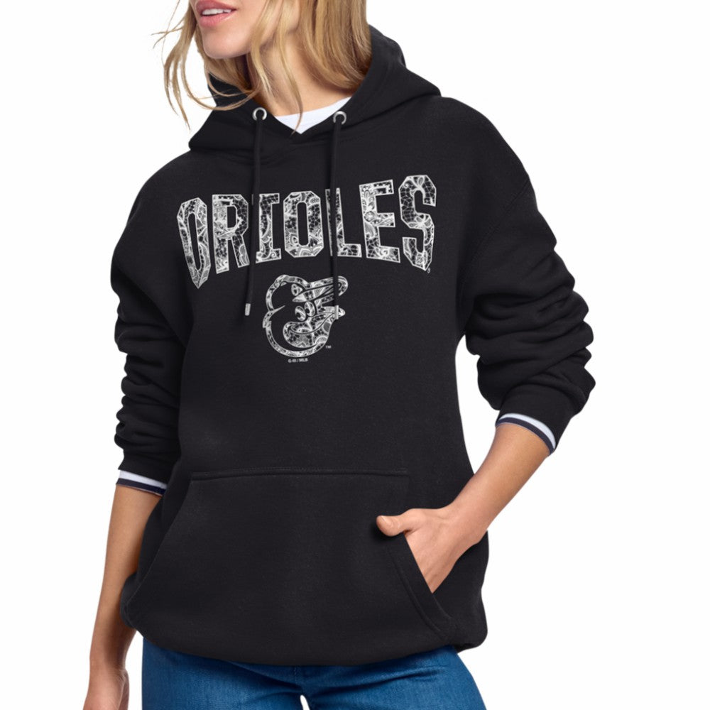 Baltimore Orioles Starter Women's Lace Team Lockup Fleece Hoodie - Black Hoodies