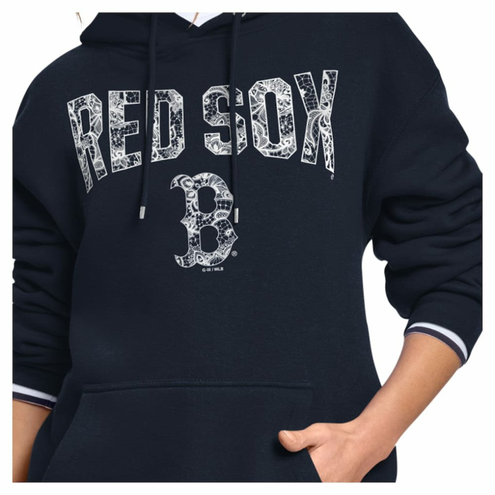 Boston Red Sox Starter Women's Lace Team Lockup Fleece Hoodie - Navy Hoodies