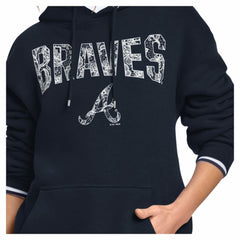 Atlanta Braves Starter Women's Lace Team Lockup Fleece Hoodie - Navy Hoodies