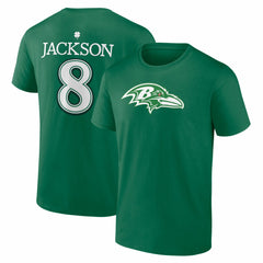 Lamar Jackson Baltimore Ravens St. Patrick's Day Icon Name & Number T-Shirt - Green T-shirts