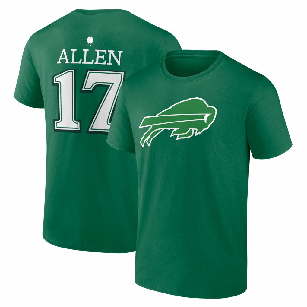 Josh Allen Buffalo Bills St. Patrick's Day Icon Name & Number T-Shirt - Green T-shirts
