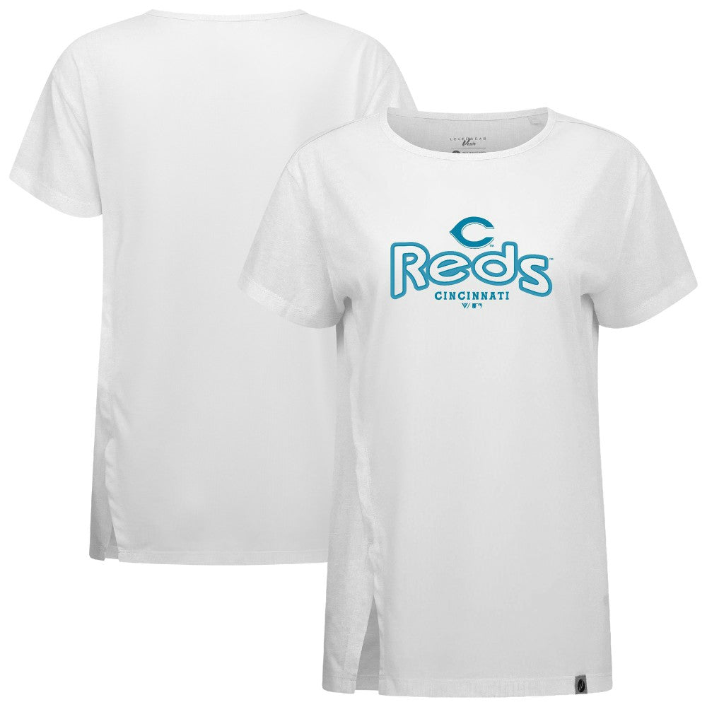 Cincinnati Reds Levelwear Women's Blue Haven Influx Cornerstone T-Shirt - White T-shirts