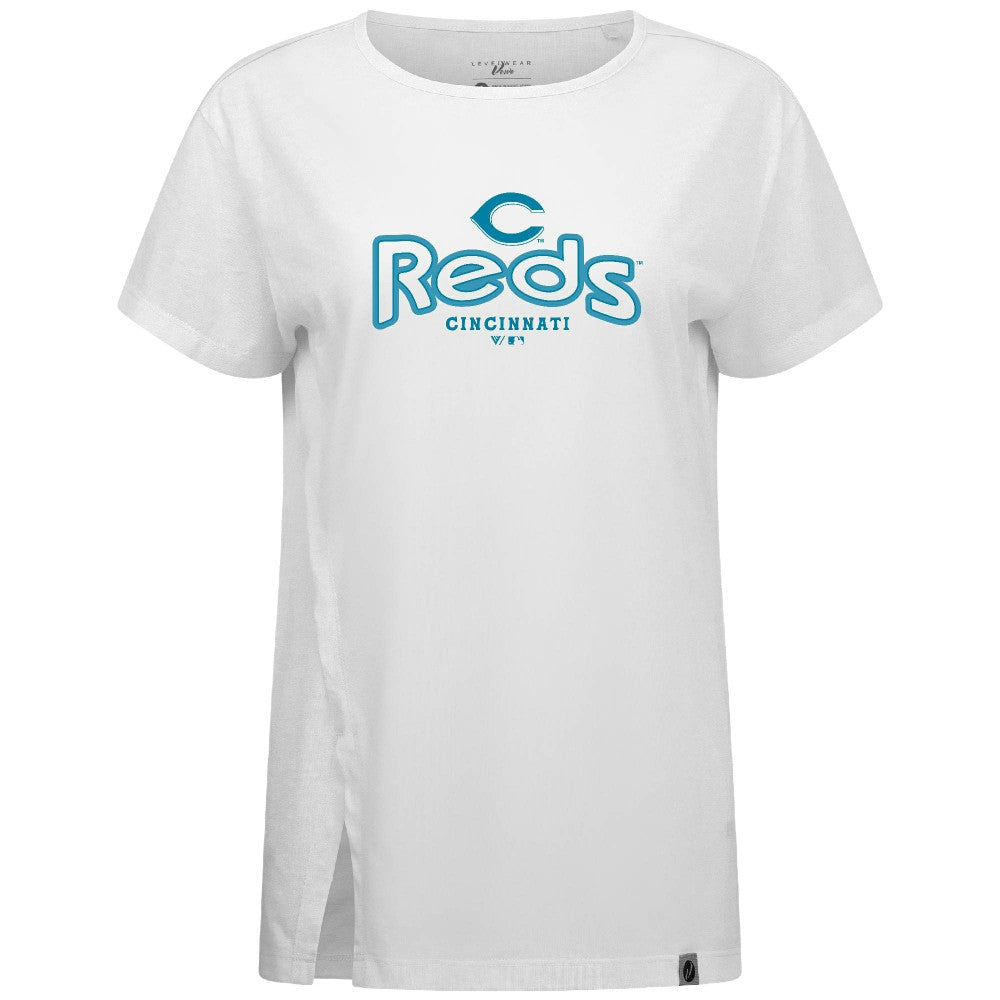Cincinnati Reds Levelwear Women's Blue Haven Influx Cornerstone T-Shirt - White T-shirts