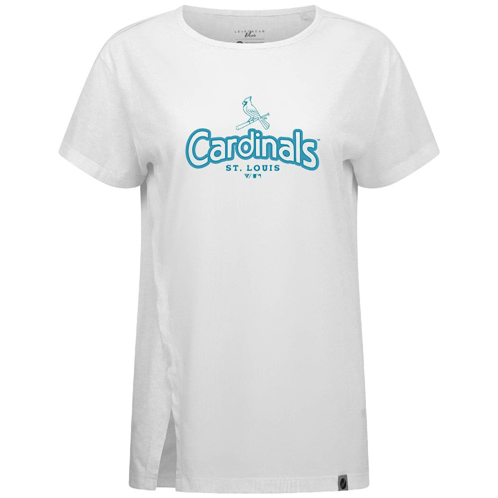 St. Louis Cardinals Levelwear Women's Blue Haven Influx Cornerstone T-Shirt - White T-shirts