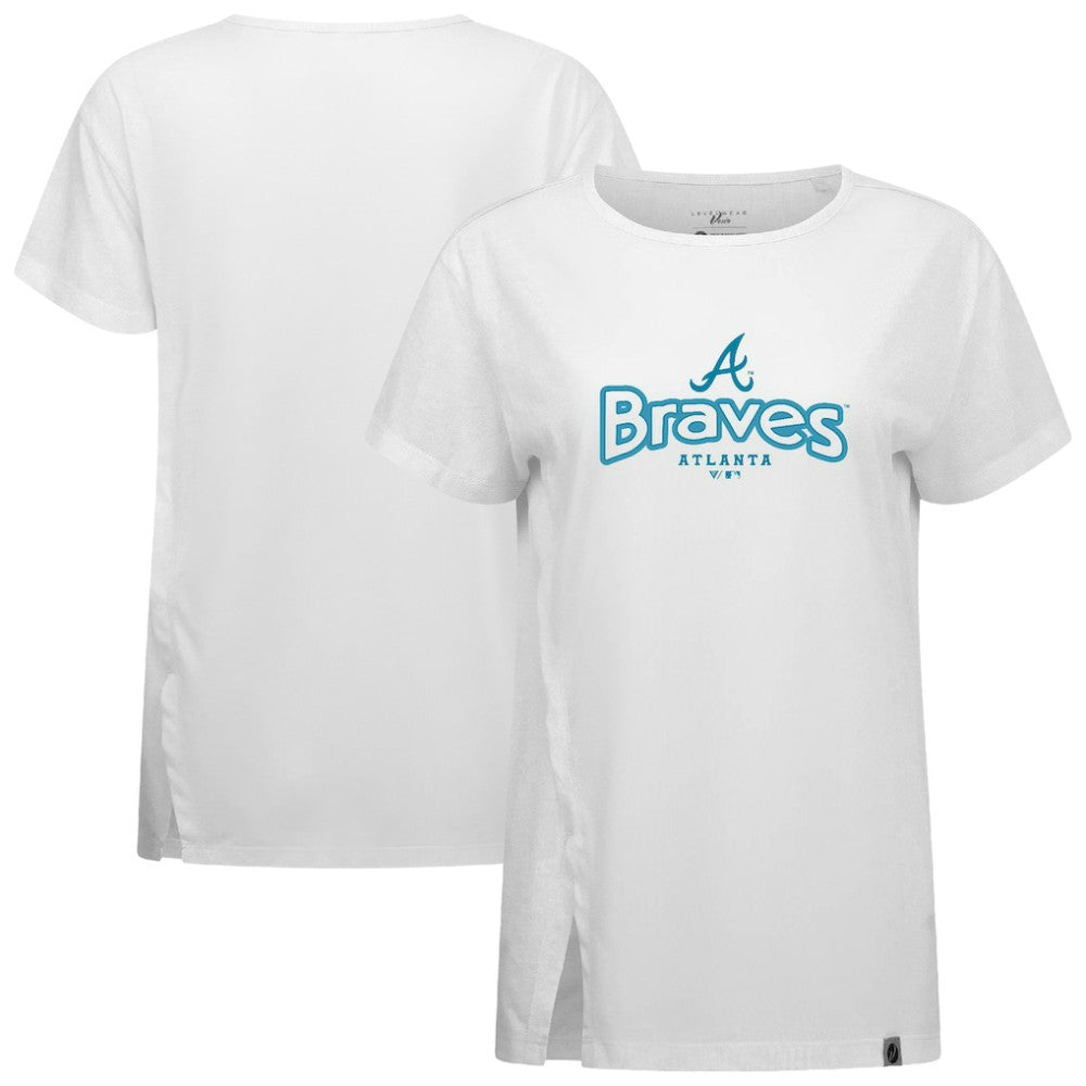 Atlanta Braves Levelwear Women's Blue Haven Influx Cornerstone T-Shirt - White T-shirts