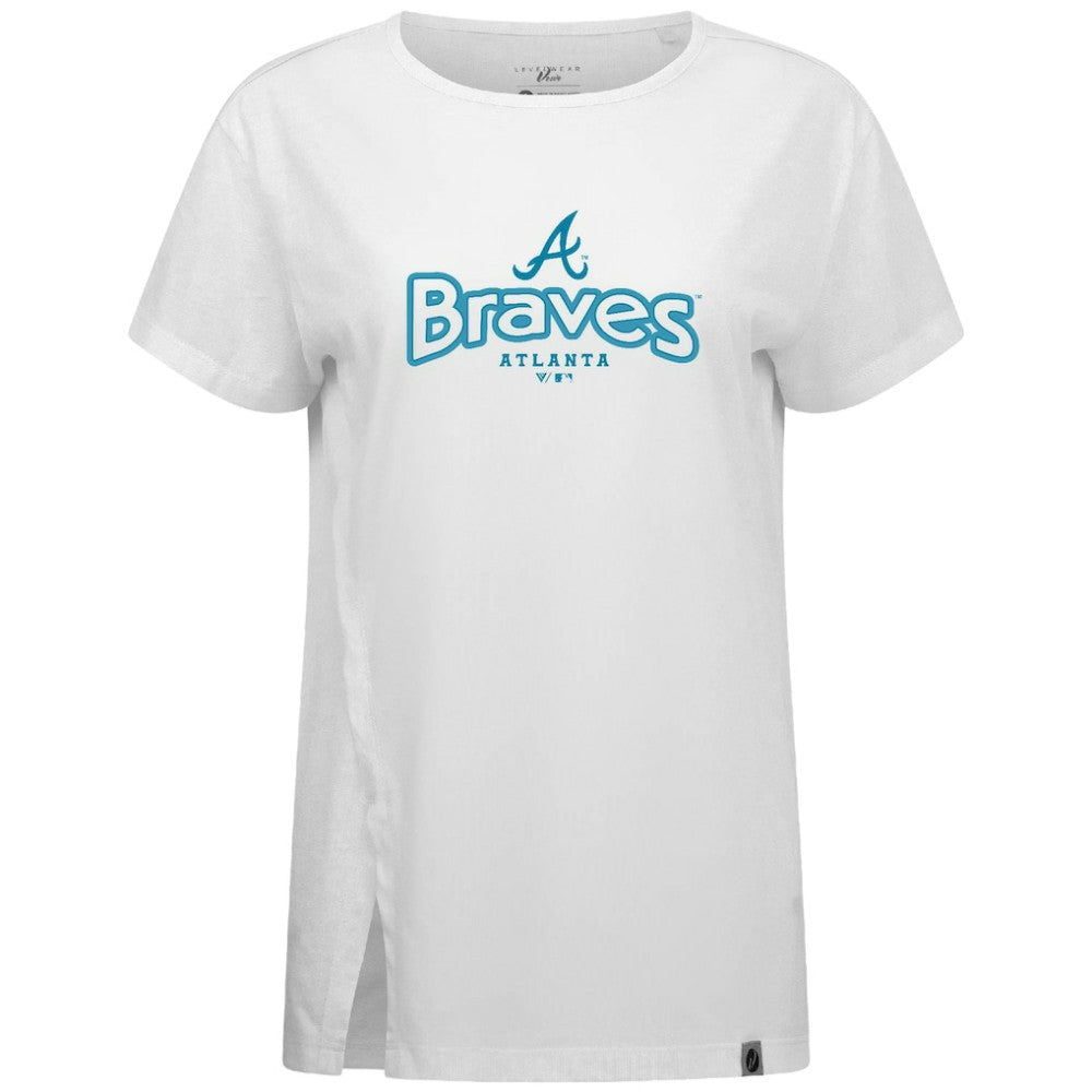 Atlanta Braves Levelwear Women's Blue Haven Influx Cornerstone T-Shirt - White T-shirts