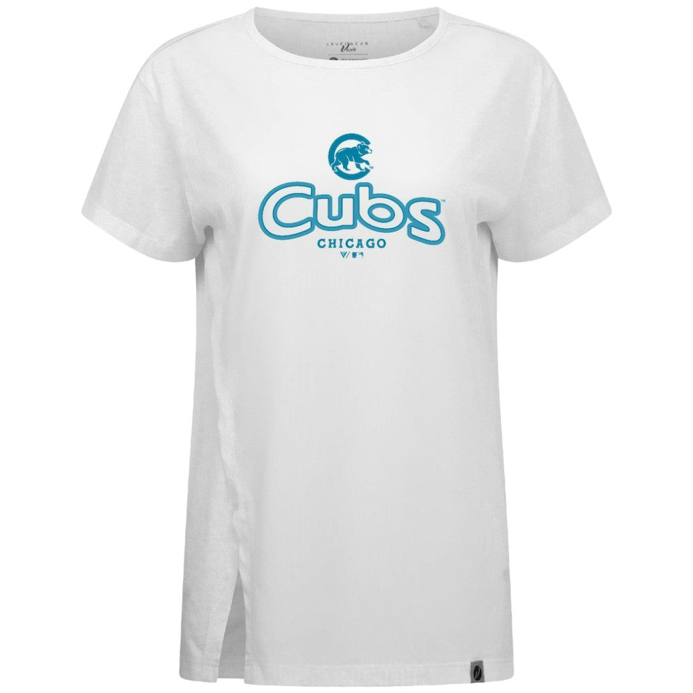 Chicago Cubs Levelwear Women's Blue Haven Influx Cornerstone T-Shirt - White T-shirts