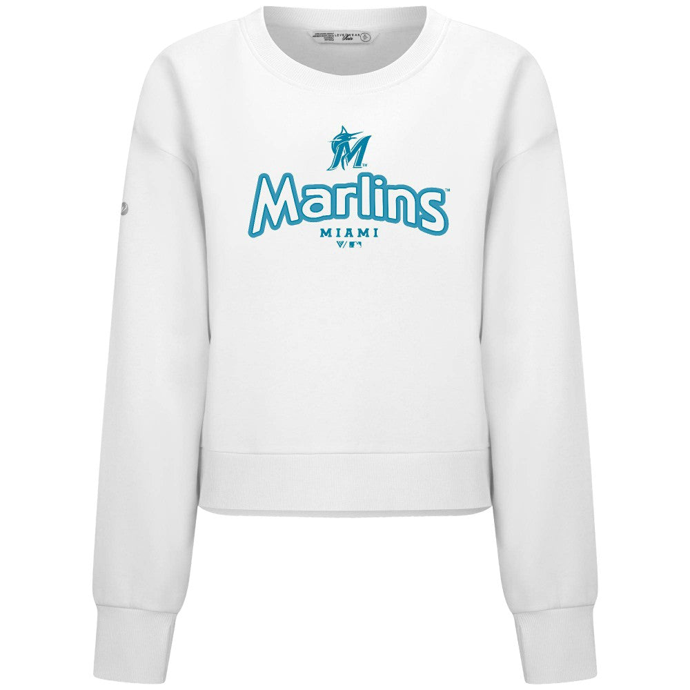Miami Marlins Levelwear Women's Judd Cornerstone Cropped Sweatshirt - White Sweatshirts