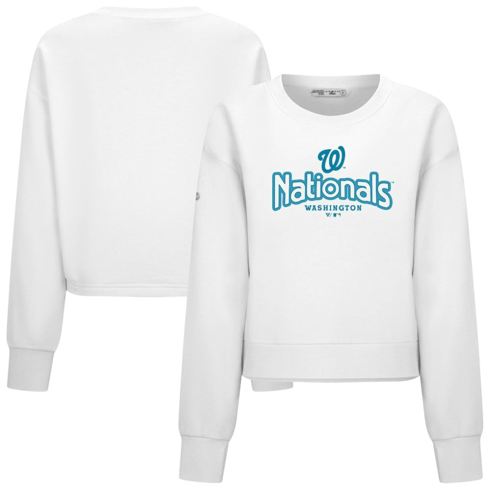 Washington Nationals Levelwear Women's Judd Cornerstone Cropped Sweatshirt - White Sweatshirts