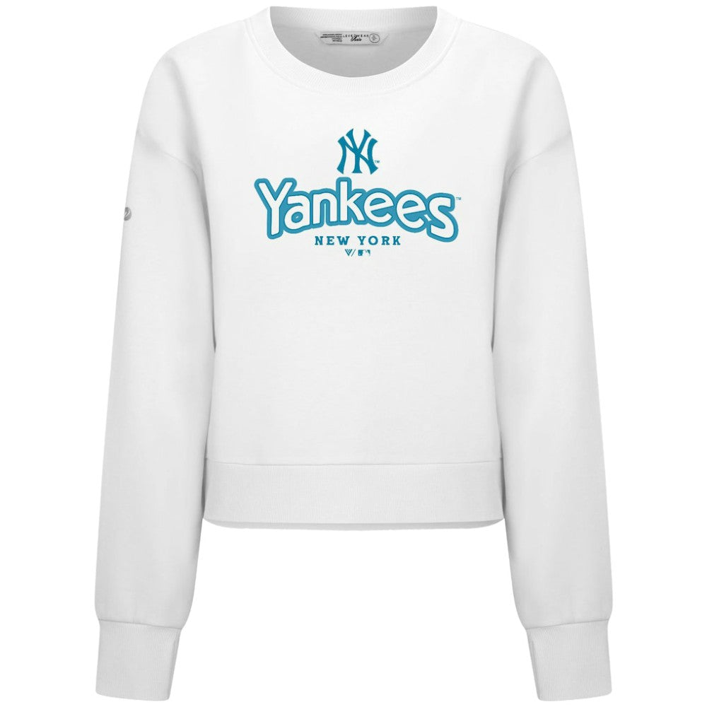 New York Yankees Levelwear Women's Judd Cornerstone Cropped Sweatshirt - White Sweatshirts