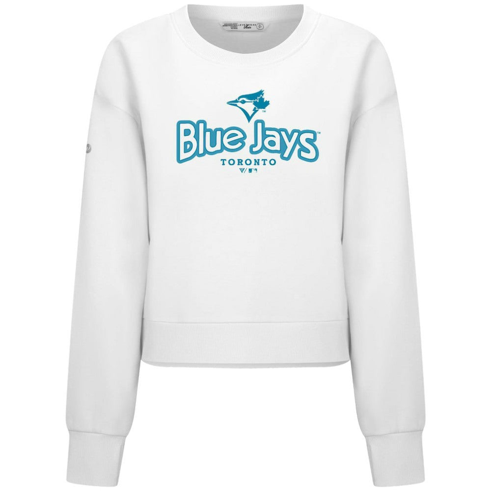 Toronto Blue Jays Levelwear Women's Judd Cornerstone Cropped Sweatshirt - White Sweatshirts