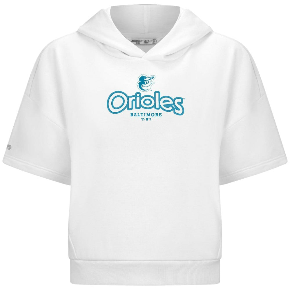 Baltimore Orioles Levelwear Women's Amber Short Sleeve Cornerstone Hoodie - White Hoodies