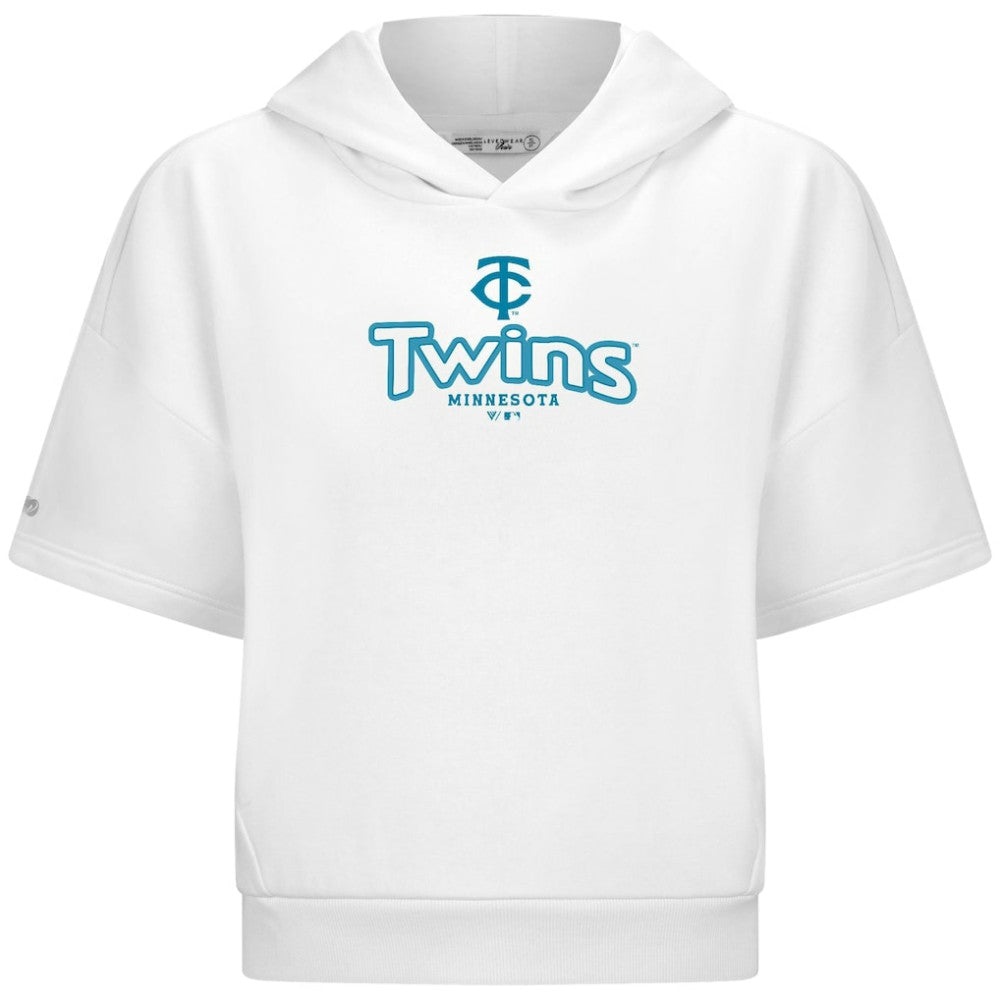 Minnesota Twins Levelwear Women's Amber Short Sleeve Cornerstone Hoodie - White Hoodies