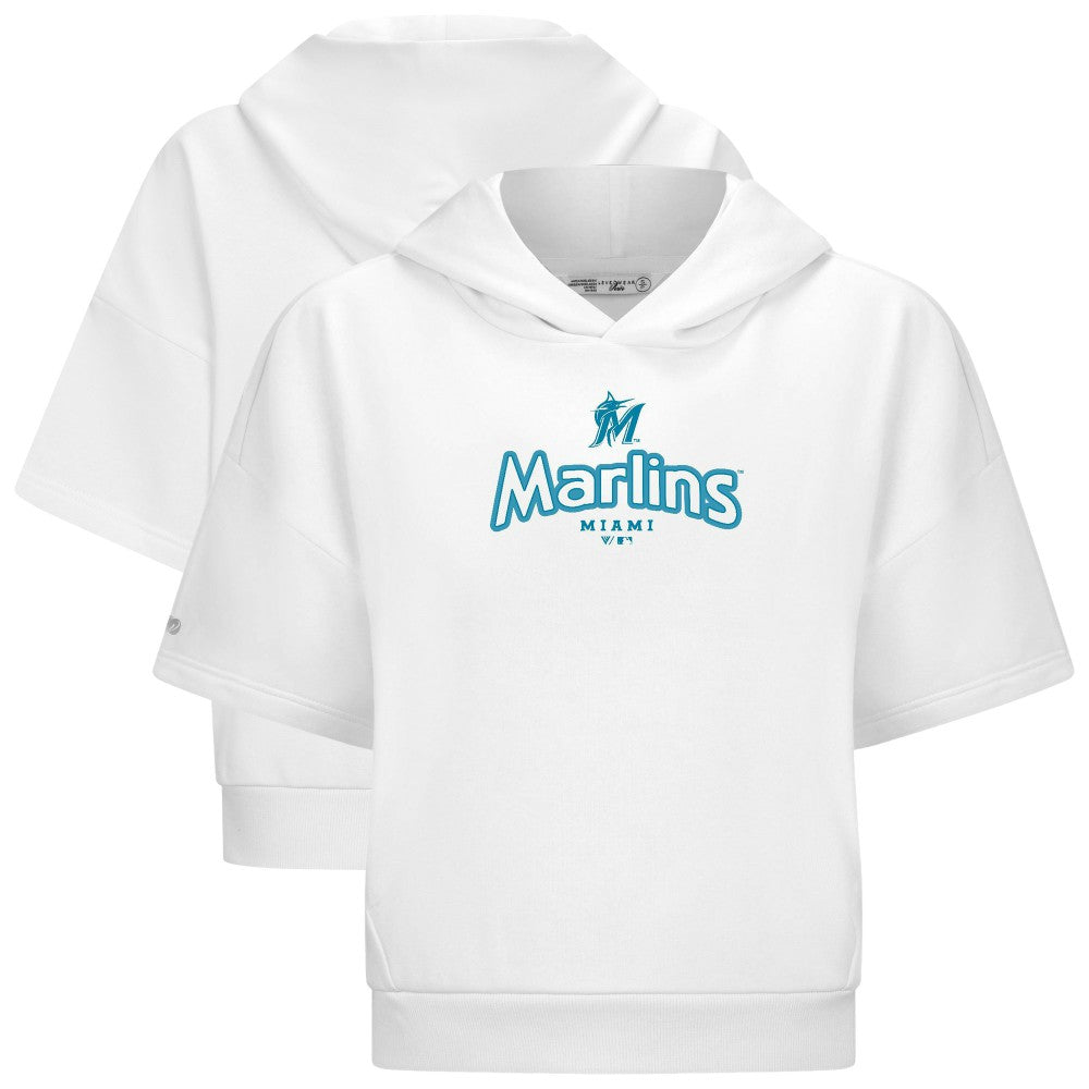 Miami Marlins Levelwear Women's Amber Short Sleeve Cornerstone Hoodie - White Hoodies