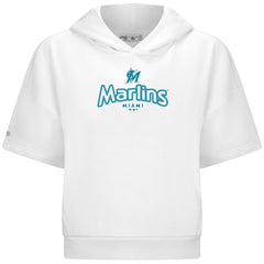 Miami Marlins Levelwear Women's Amber Short Sleeve Cornerstone Hoodie - White Hoodies