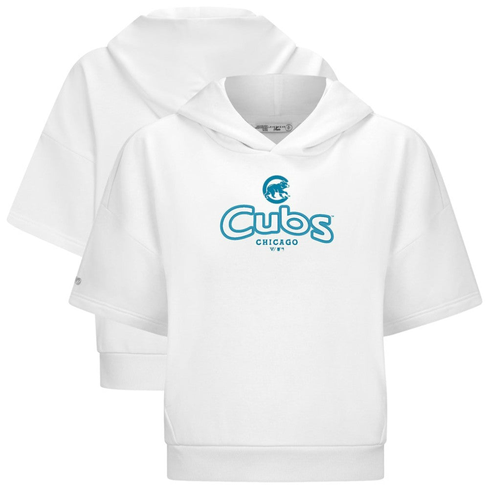 Chicago Cubs Levelwear Women's Amber Short Sleeve Cornerstone Hoodie - White Hoodies