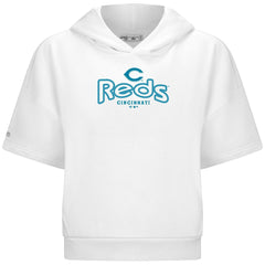 Cincinnati Reds Levelwear Women's Amber Short Sleeve Cornerstone Hoodie - White Hoodies