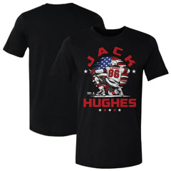 Jack Hughes US Men's Hockey 500 Level Flag T-Shirt - Black | US 203959018