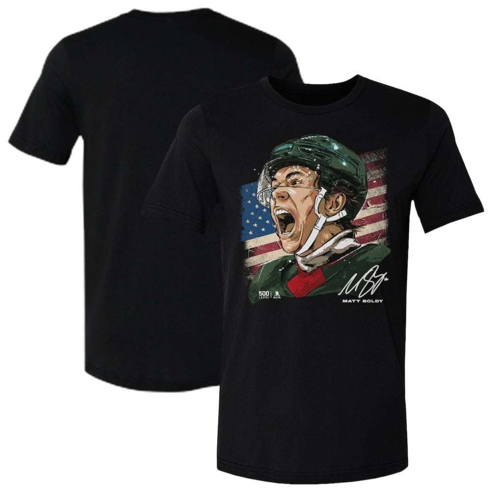 Matthew Boldy US Men's Hockey 500 Level Flag T-Shirt - Black | US 203959019
