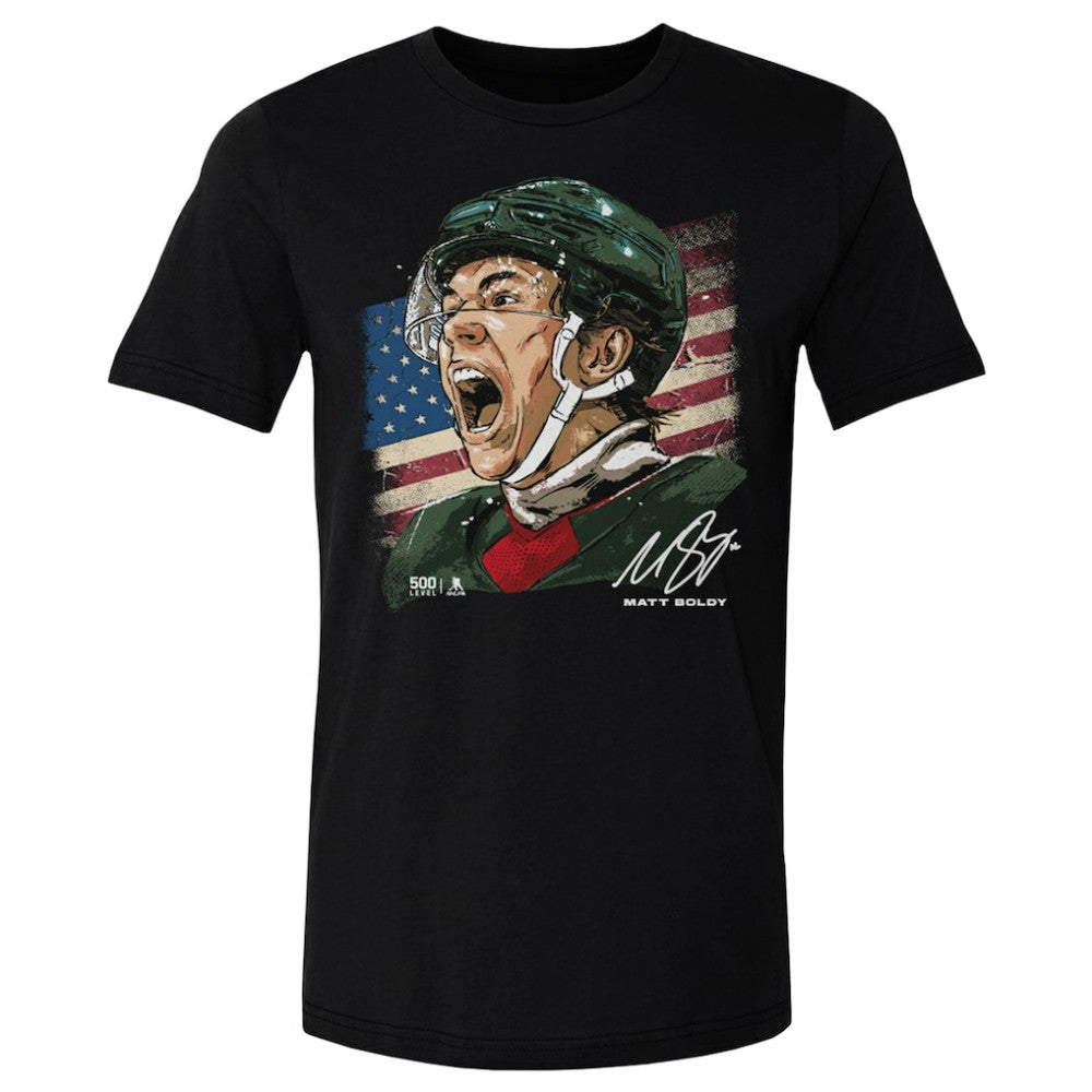 Matthew Boldy US Men's Hockey 500 Level Flag T-Shirt - Black | US 203959019