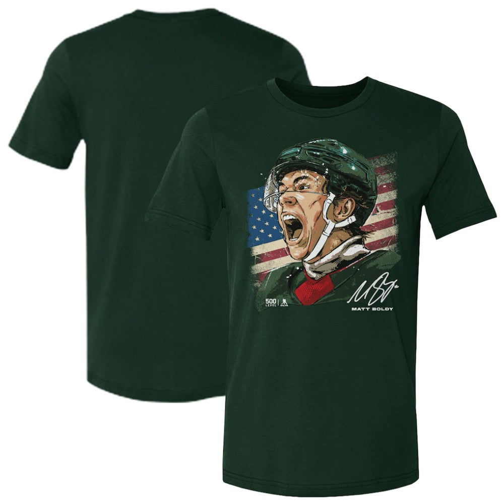 Matthew Boldy US Men's Hockey 500 Level Flag T-Shirt - Green | US 203959021