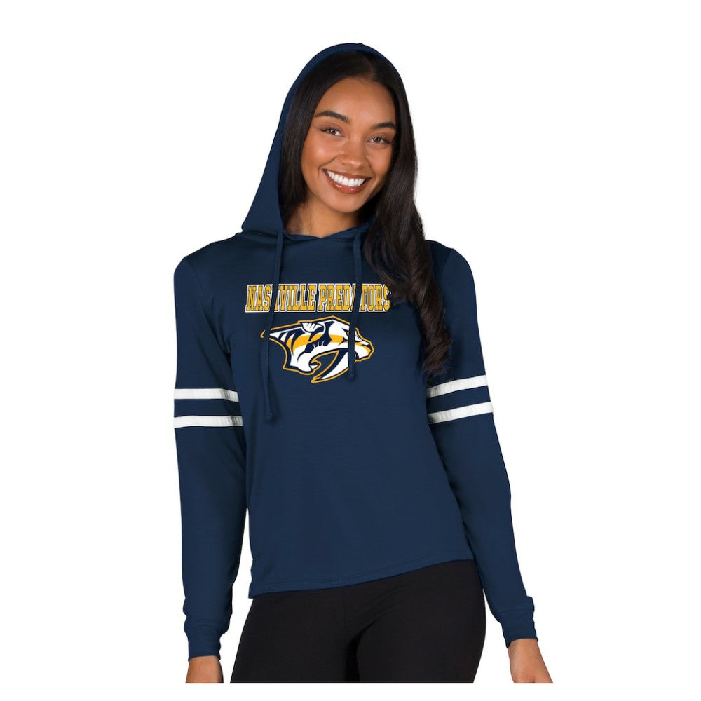 Nashville Predators Concepts Sport Women's Marathon Long-Sleeve Hooded T-Shirt - Navy | US 203995277
