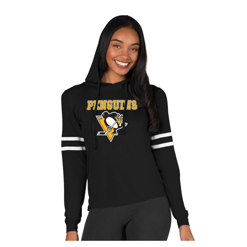 Pittsburgh Penguins Concepts Sport Women's Marathon Long-Sleeve Hooded T-Shirt - Black | US 203995283