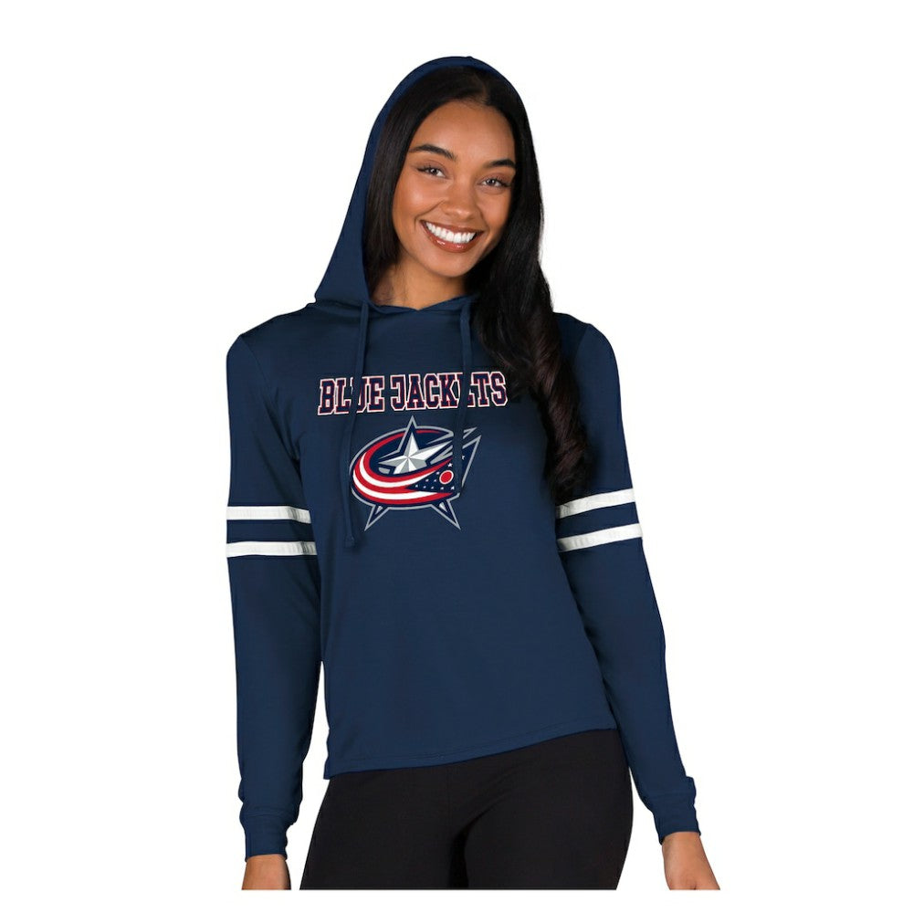 Columbus Blue Jackets Concepts Sport Women's Marathon Long-Sleeve Hooded T-Shirt - Navy | US 203995298