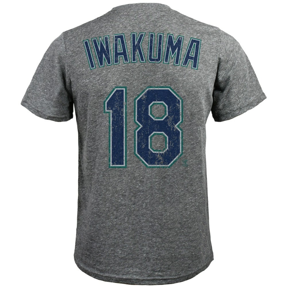 Hisashi Iwakuma Seattle Mariners Majestic Threads Premium Tri-Blend Name & Number T-Shirt - Gray T-shirts