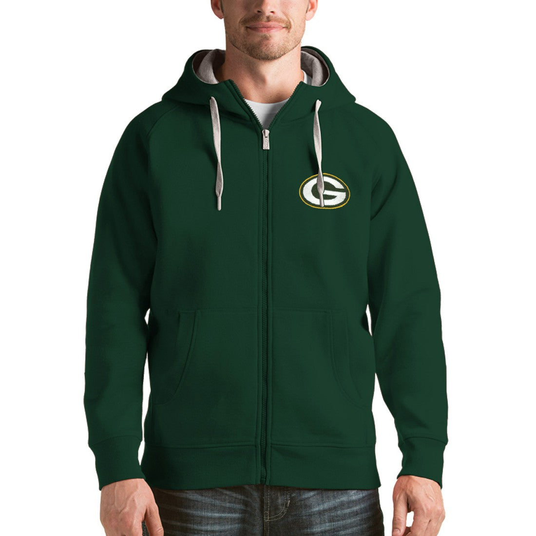 Green Bay Packers Antigua Victory Full-Zip Hoodie - Green Hoodies