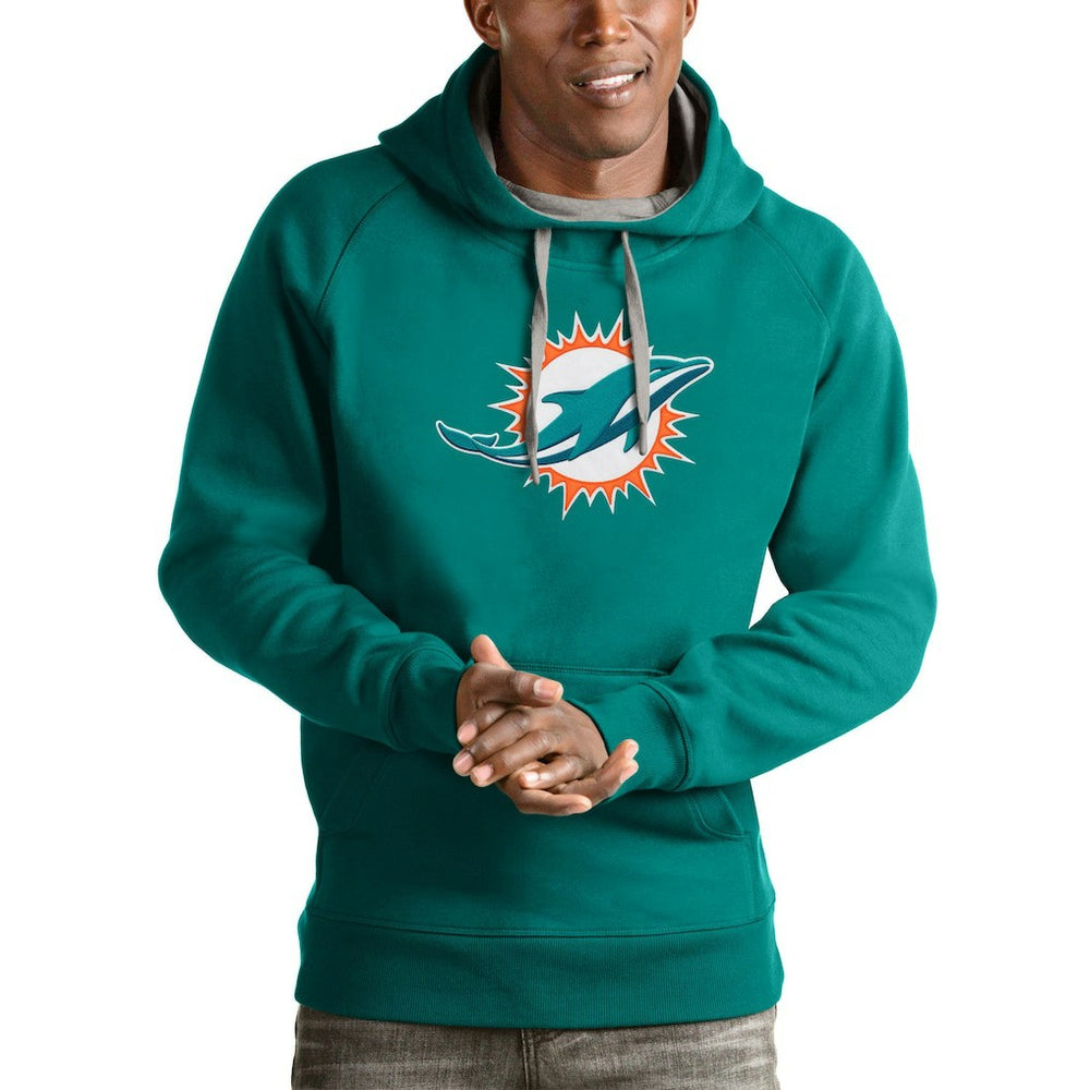 Miami Dolphins Antigua Victory Pullover Hoodie - Aqua Hoodies