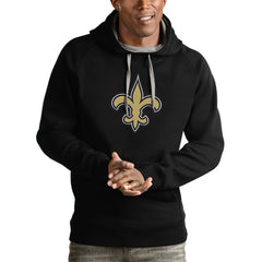 New Orleans Saints Antigua Victory Pullover Hoodie - Black Hoodies