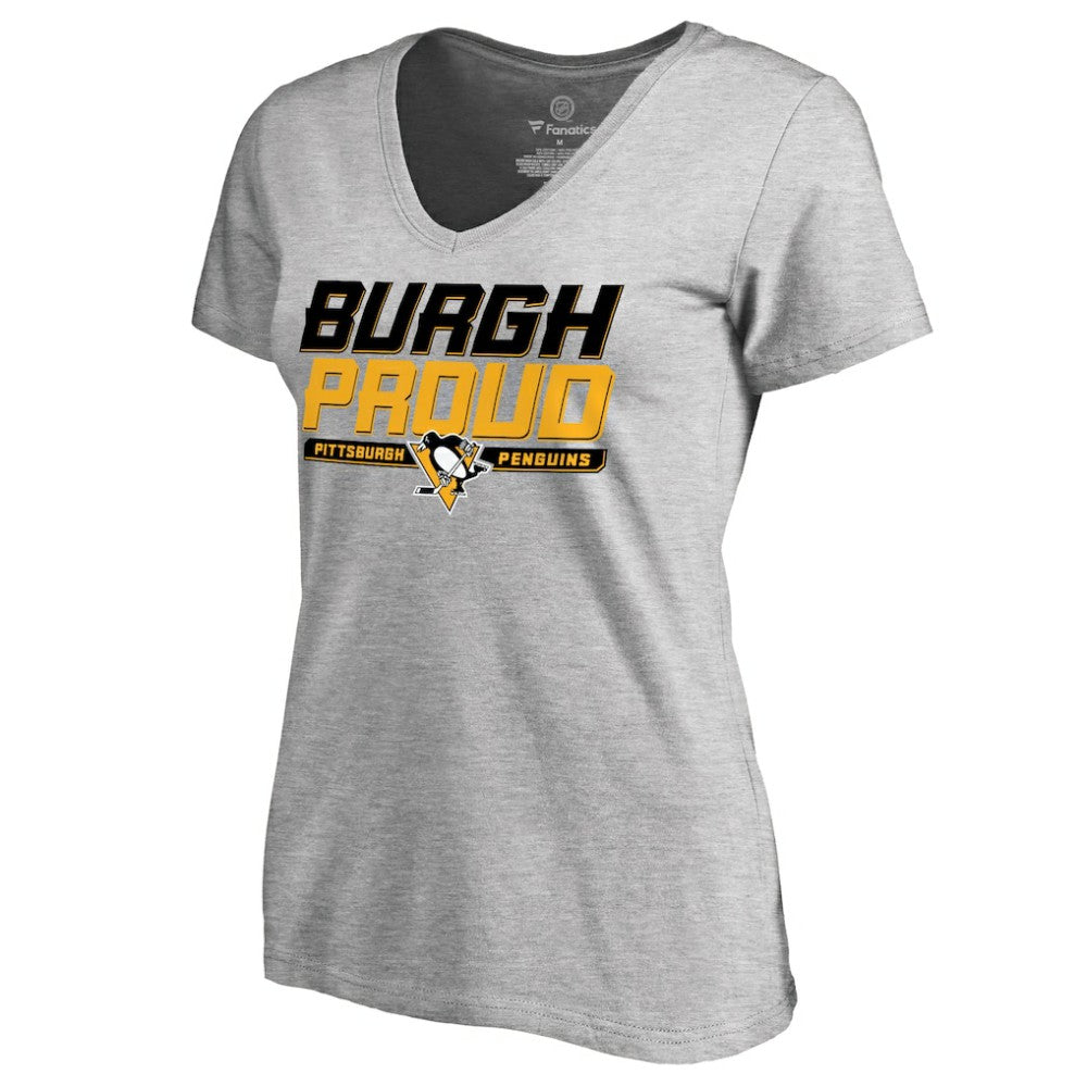 Pittsburgh Penguins Women's Hometown Collection Burgh Proud V-Neck T-Shirt - Heather Gray | US 2472871