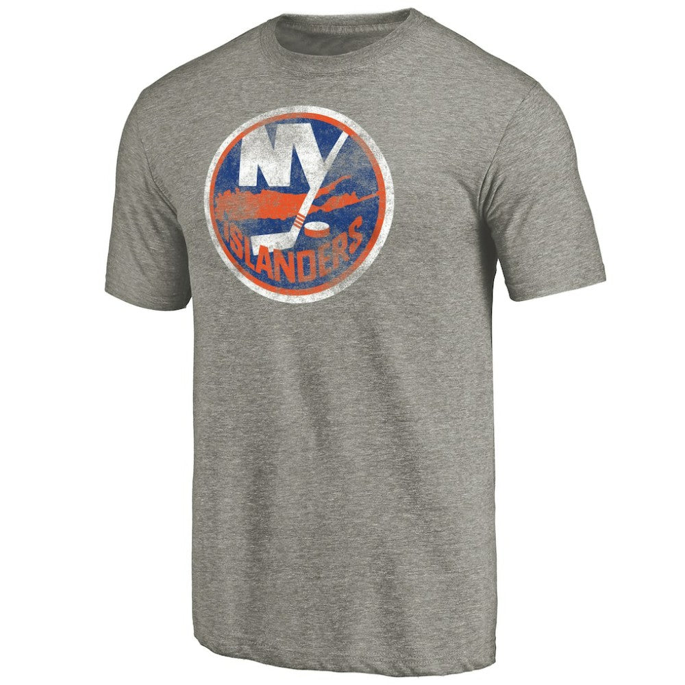 New York Islanders Distressed Team Logo Tri-Blend T-Shirt - Ash | US 2485145