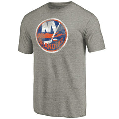 New York Islanders Distressed Team Logo Tri-Blend T-Shirt - Ash | US 2485145