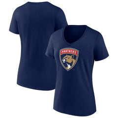 Florida Panthers Women's Primary Logo V-Neck T-Shirt - Navy | US 2487521