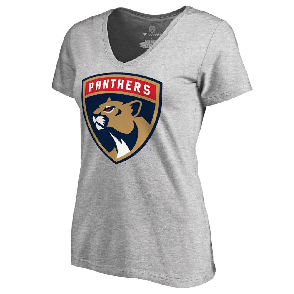 Florida Panthers Women's Primary Logo V-Neck T-Shirt - Heather Gray | US 2487528