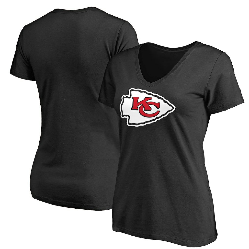 Kansas City Chiefs Women's Primary Team Logo V-Neck T-Shirt - Black T-shirts